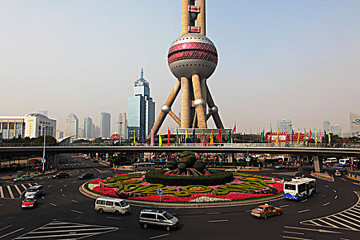 珍珠,塔,圆,前景,上海,中国