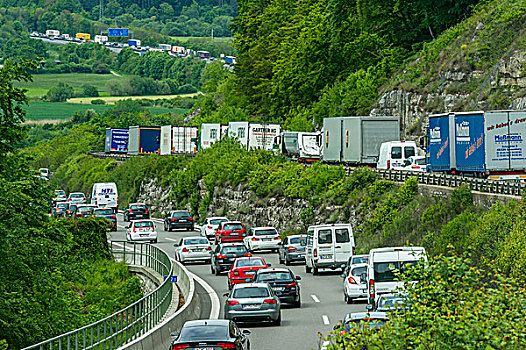 塞车,高速公路,靠近,上巴伐利亚,巴伐利亚,德国,欧洲