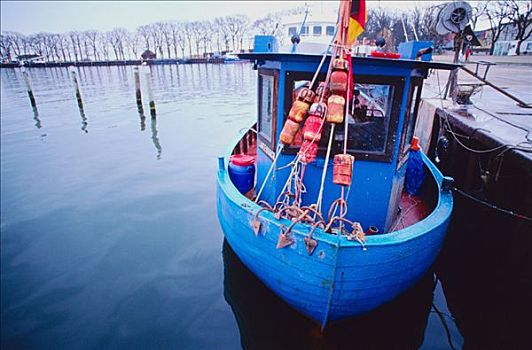 蓝色,渔船,梅克伦堡前波莫瑞州,德国