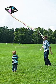 父亲,儿子,玩,风筝