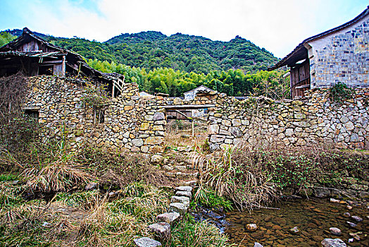 胜坑村,石屋,山村,民宿,小溪