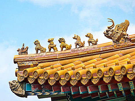 盖屋顶细节,故宫,北京,中国