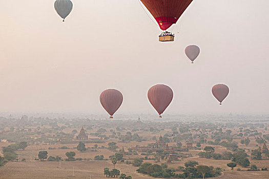 热气,旅游,气球,高处,模糊,风景,蒲甘,缅甸