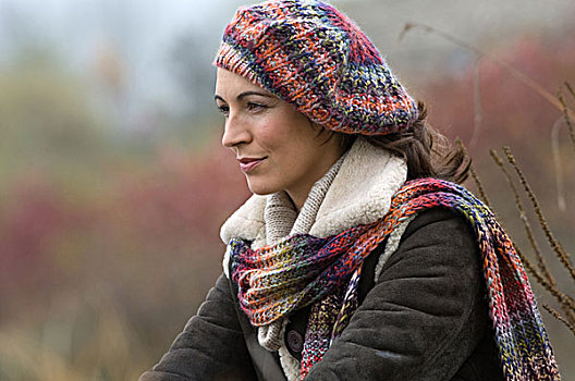 女人,戴着,编织帽,围巾