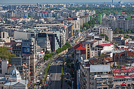 罗马尼亚,布加勒斯特,中心,大道,俯视图