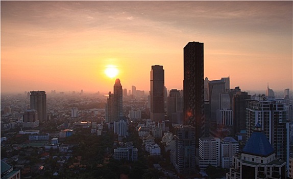 全景,曼谷,日落