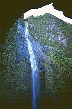 夏威夷,考艾岛,纳帕利海岸,瀑布,室内,洞穴