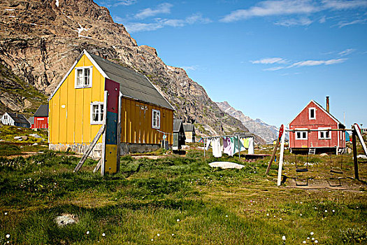 格陵兰,小,屋舍,房子,捕鱼,猎捕,乡村