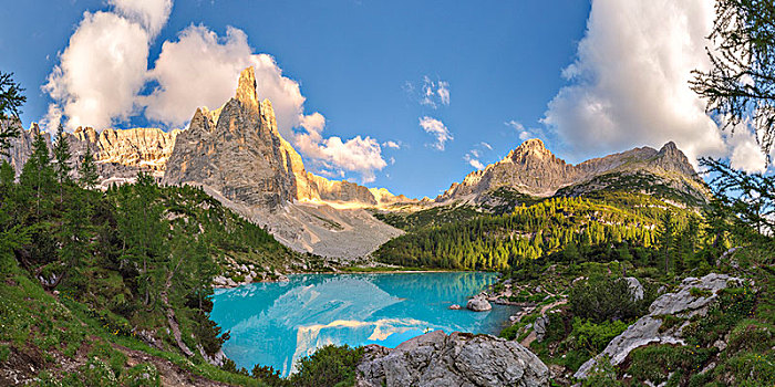 青绿色,水,湖,山,手指,神,白云岩,威尼托,意大利