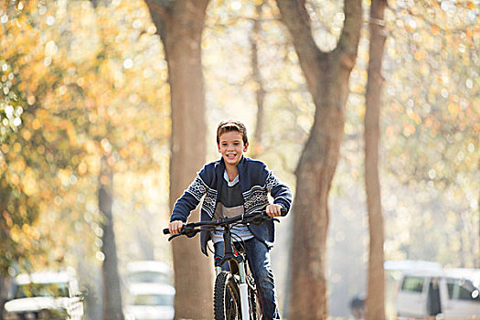 微笑,男孩,骑自行车,公园