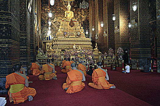 泰国,曼谷,佛教寺庙,祈祷,和尚