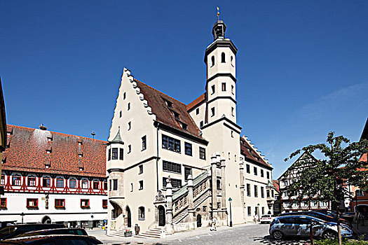 市政厅,楼梯,斯瓦比亚,巴伐利亚,德国,欧洲