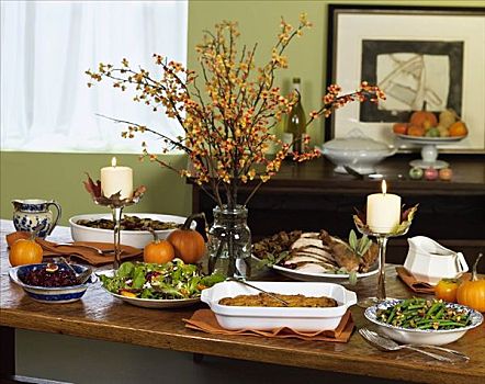 感恩节,自助餐,桌子