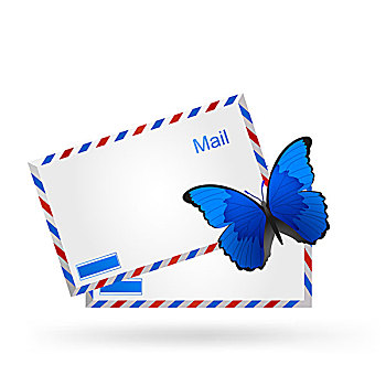 插画,邮件,信封,蝴蝶