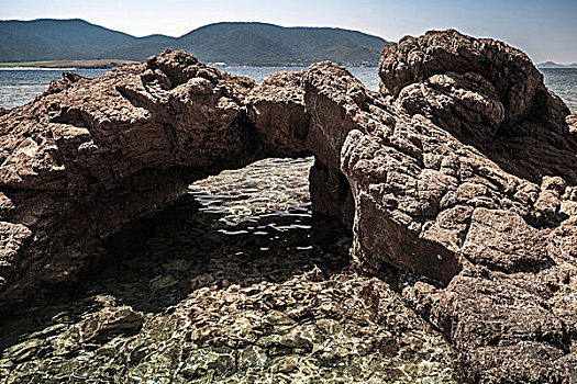 天然石,洞穴,地中海海岸,南科西嘉省,海滩,暗色,滤镜效果