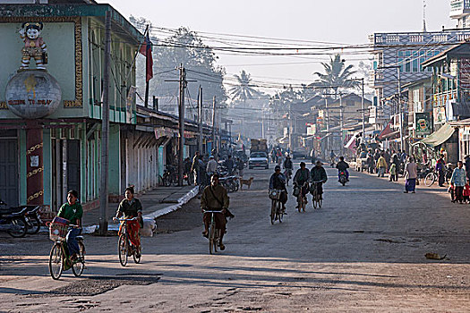 街景,骑车,掸邦,缅甸,亚洲