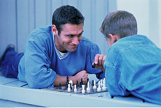 父子,玩,下棋