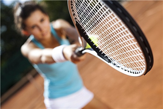 女人,玩,网球,夏天