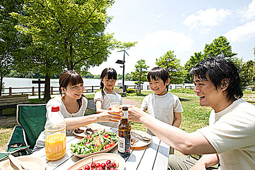 家庭,吃,野餐