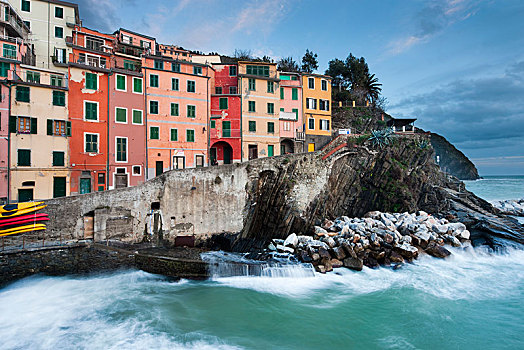 彩色,房子,岩石海岸,联合国文化遗产,里奥马焦雷,五渔村,利古里亚,意大利,欧洲