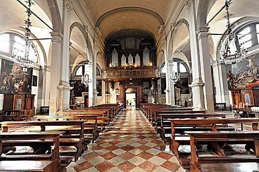 教堂中殿,器官,教堂,马提尼奥,16世纪,布拉诺岛,威尼斯,威尼托,区域,意大利,欧洲