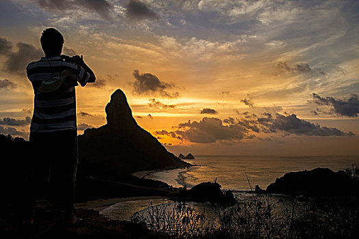 巴西,伯南布哥,男人,照相,日落,费尔南多-迪诺罗尼亚