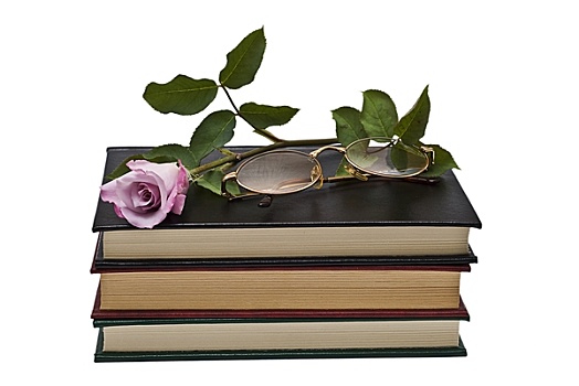 玫瑰,书本,眼镜