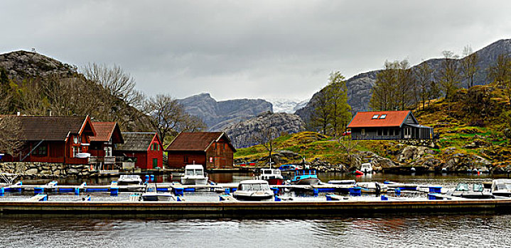 全景,乡村,港口,吕瑟峡湾,罗加兰郡,挪威