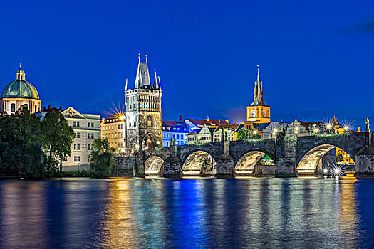 捷克共和国,波希米亚,布拉格,查理大桥,黎明,大幅,尺寸