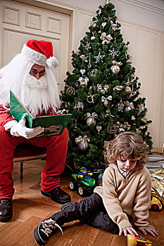 圣诞老人,读,书本,男孩,玩具