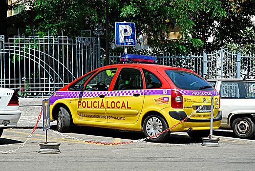 彩色,警察,汽车,出租车,停放,马略卡岛,巴利阿里群岛,西班牙,欧洲
