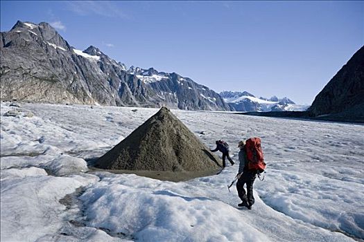 长途旅行者,冰,泥土,左边,冰河,东南阿拉斯加