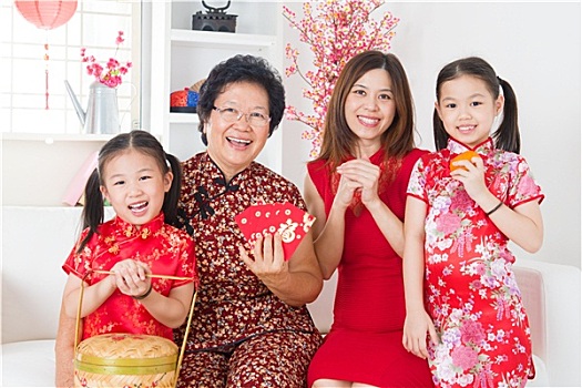 几代同堂,亚洲家庭,庆贺,春节