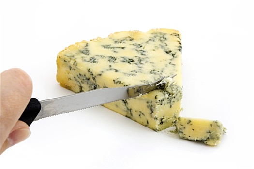 蓝纹奶酪,切削,上方,白色