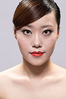 脸,化妆,年轻,亚洲人,美女,白色背景,背景