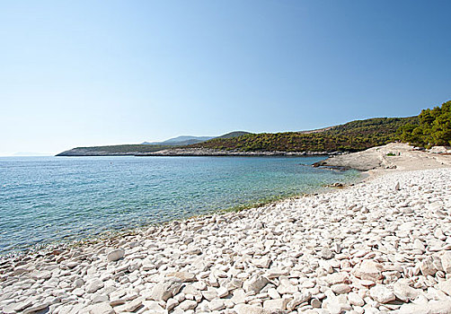 白色,石头,海滩,克罗地亚