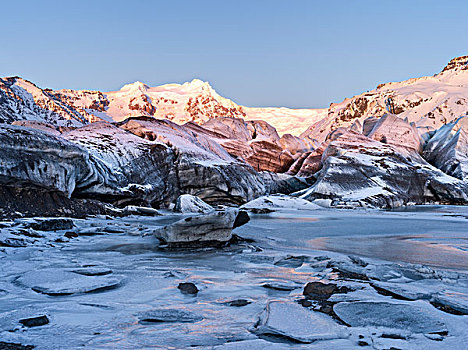冰河,瓦特纳冰川,国家公园,冬天,风景,山,日落,大幅,尺寸