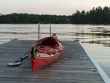皮筏艇,木板路,湖,木头,安大略省,加拿大
