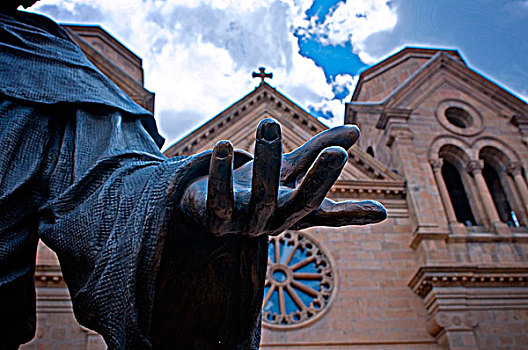 雕塑,正面,大教堂,圣达菲,新墨西哥,美国