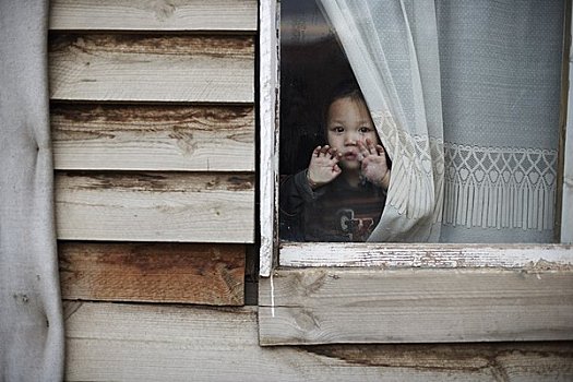 孩子,向窗外看,蒙古