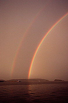 一对,彩虹,上方,海洋,温哥华岛,不列颠哥伦比亚省,加拿大