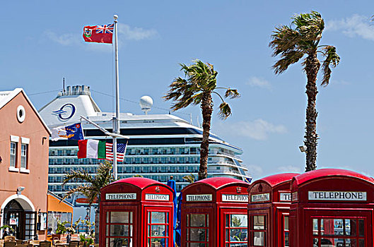 百慕大,老,英国,打电话,盒子,靠近,游轮,皇家,船坞