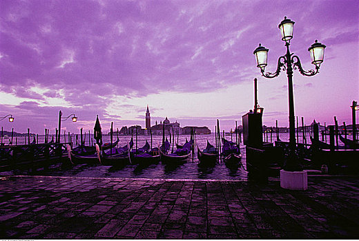 小船,水中,黄昏,威尼斯,意大利