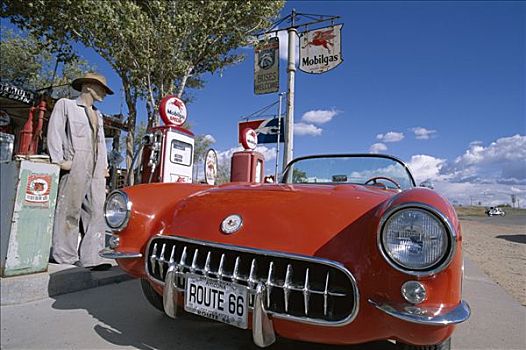 66号公路,加油站,红色,汽车,亚利桑那,美国