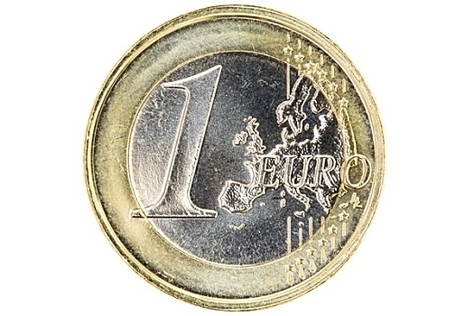 1欧元硬币,隔绝,白色背景