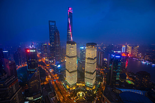浦东,天际线,上海,塔楼,世界,金融中心,国际金融中心,夜晚,俯拍,中国