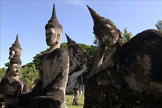 巨大,卧佛,雕塑,坐佛,艺术家,湄公河,万象,老挝,亚洲