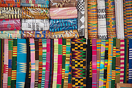 彩色,西部,非洲,布,阿克拉,纺织品,工艺品,市场,加纳