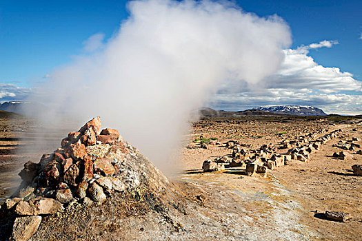 喷气孔,硫磺,矿物质,蒸汽,地热,区域,山峦,东北方,冰岛,欧洲