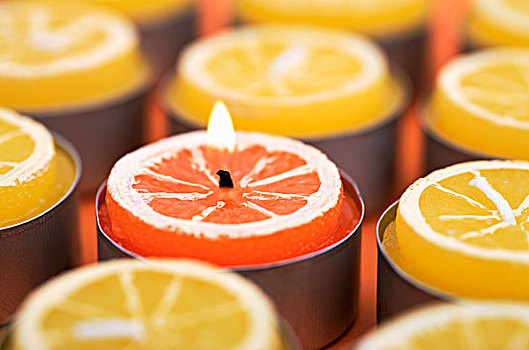 橙子,柠檬,蜡烛
